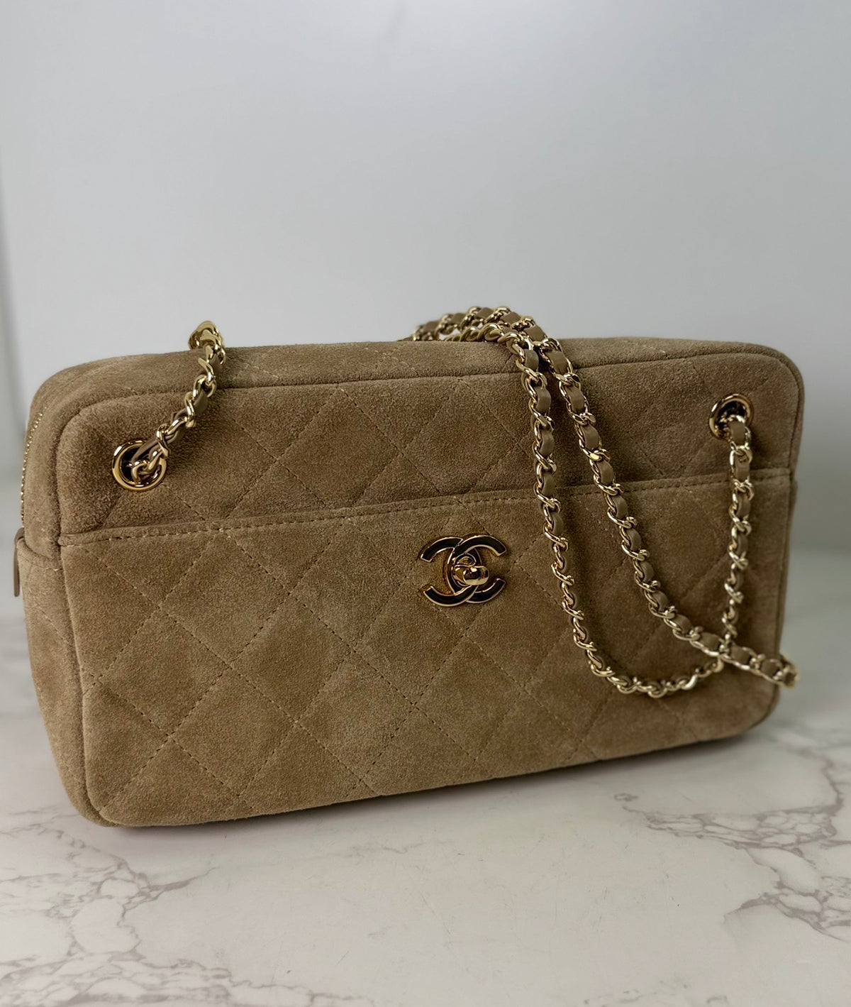 CC suede camera bag