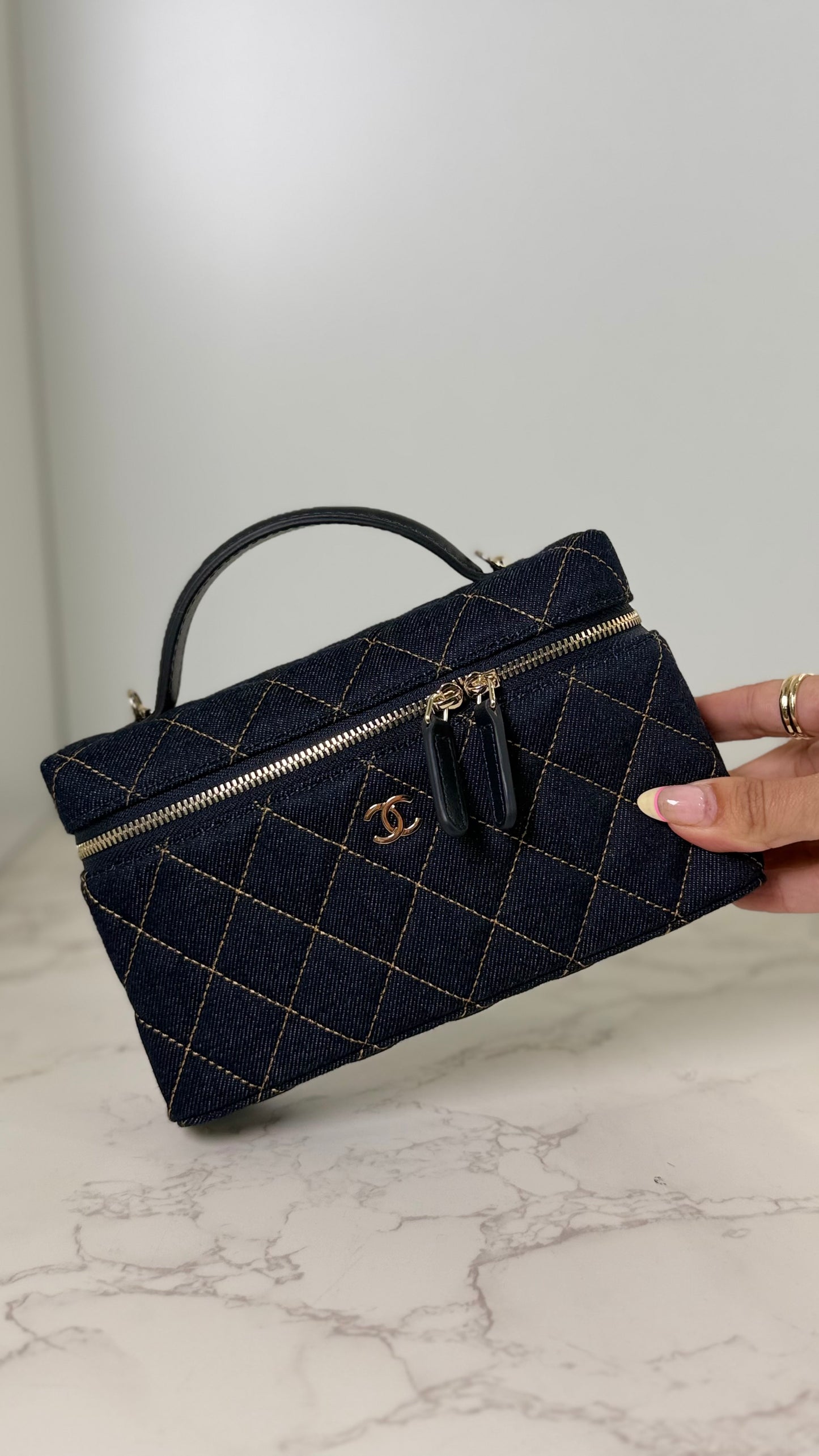 Cc Denim Vanity Top Handle