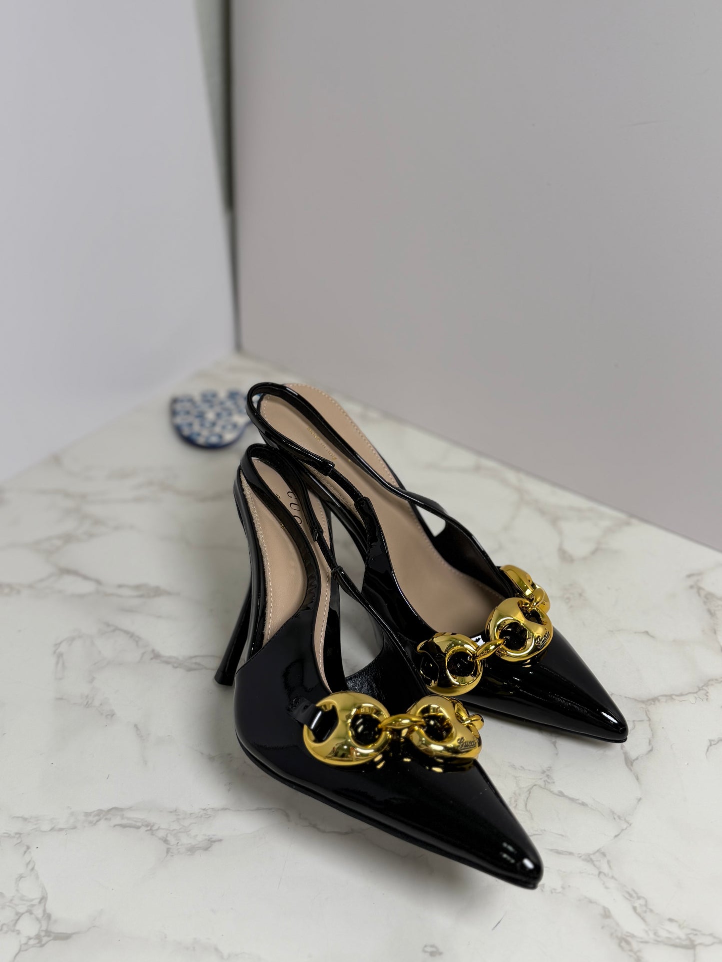 Gg chain slingback heel