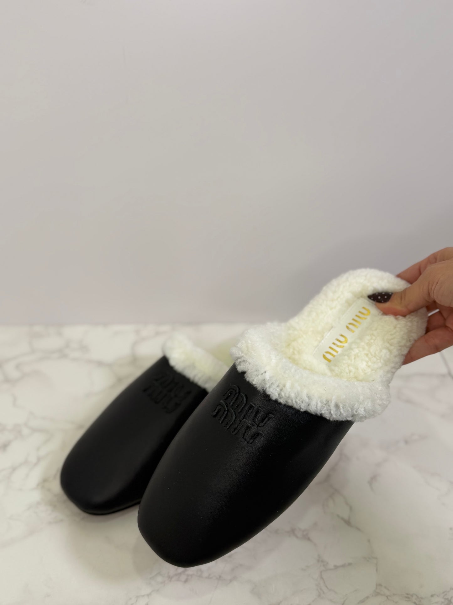 Mm leather Sherpa slippers