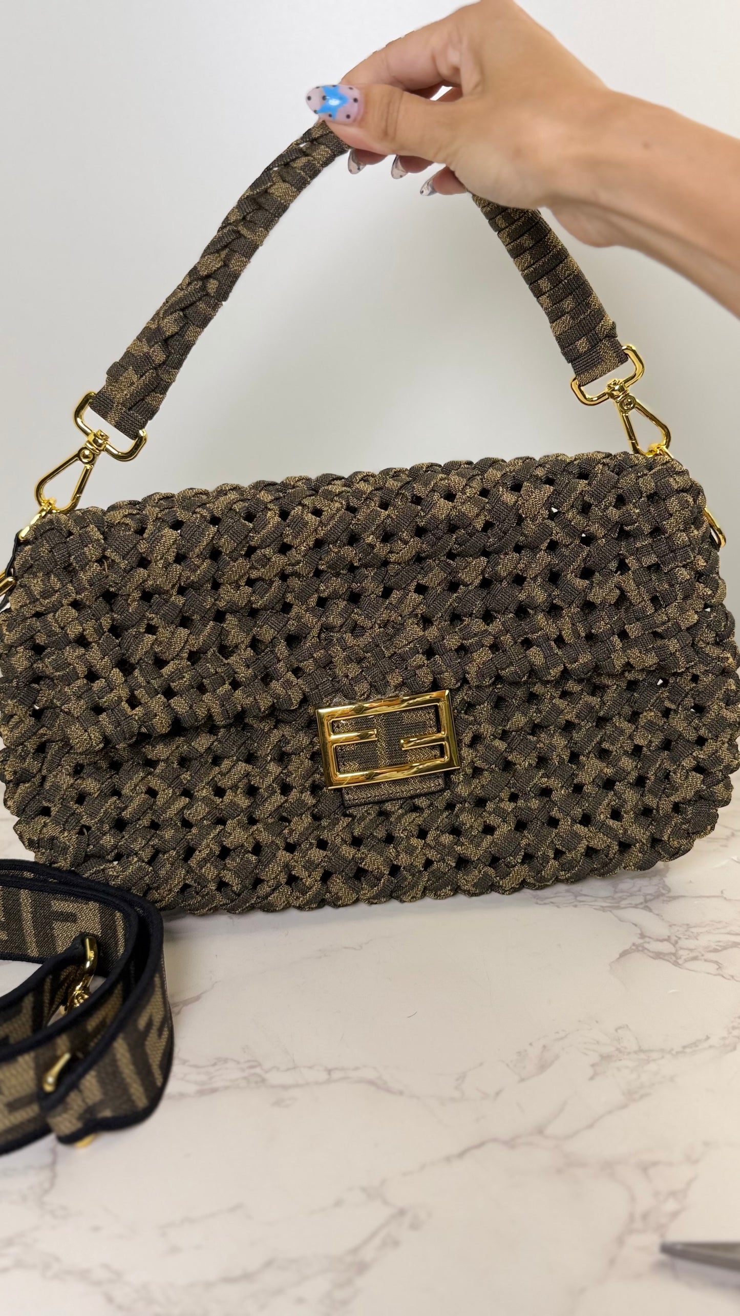 Fendi woven baguette raffia