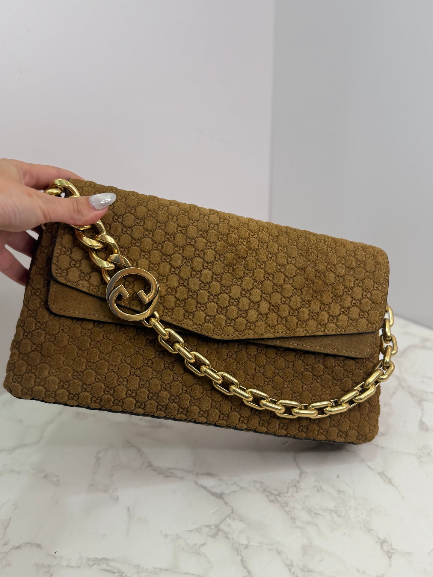 Gg suede clutch