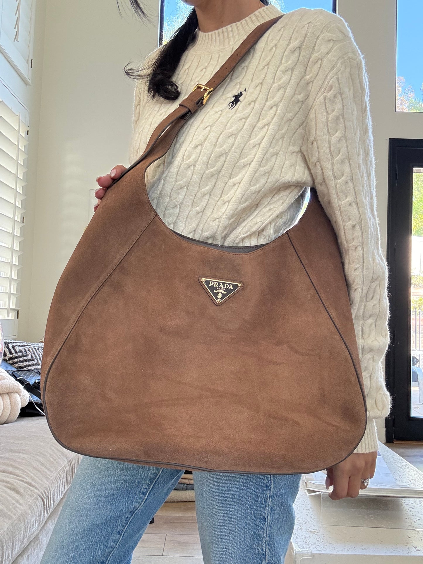 Prada xl suede shoulder bag