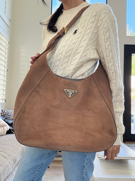 Prada xl suede shoulder bag