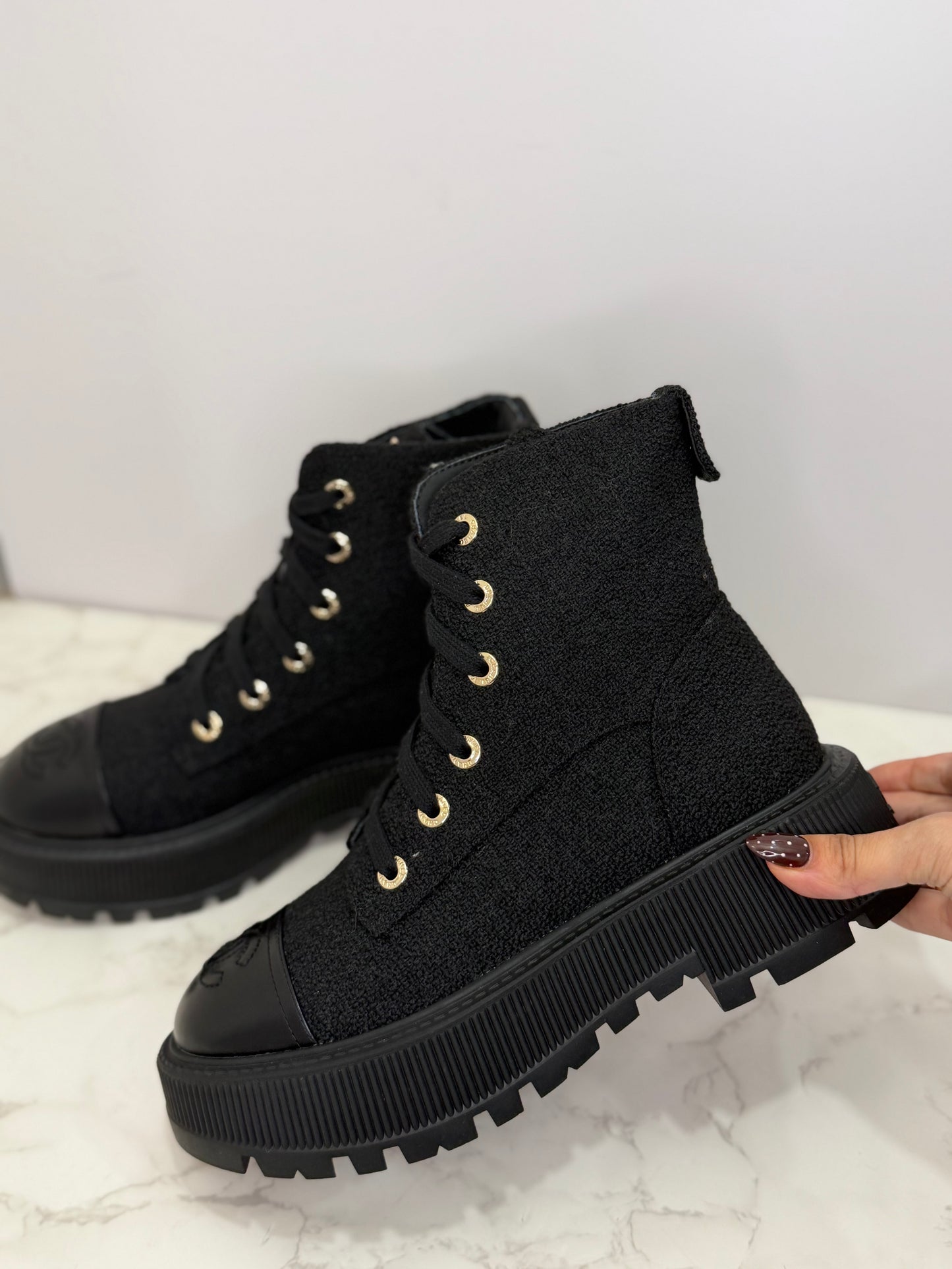 Cc tweed combat boot