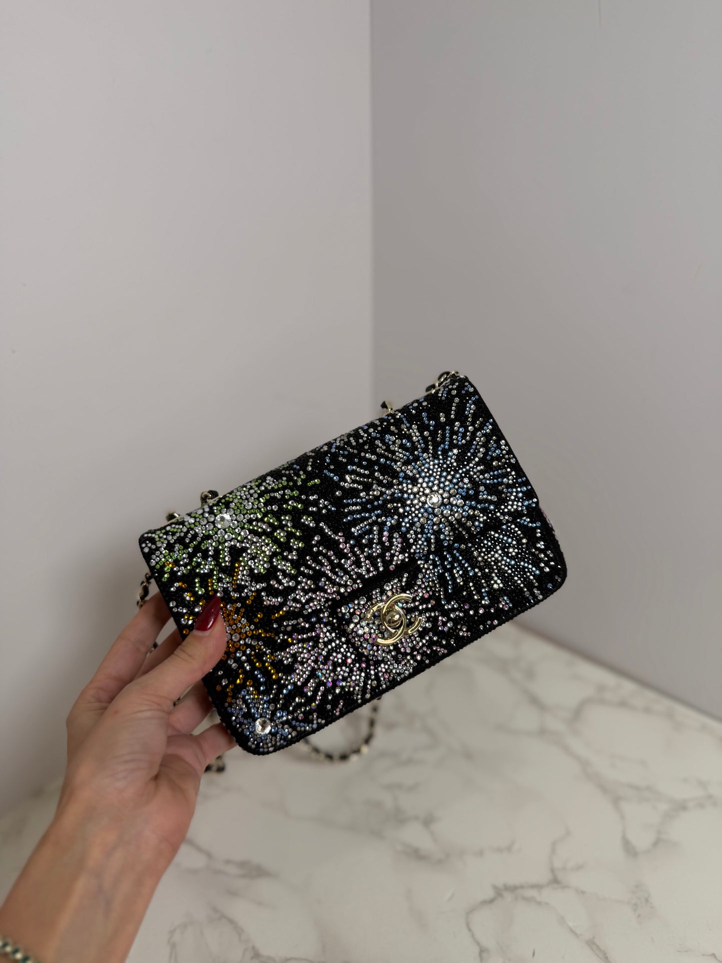 Cc sequin firework bag flap