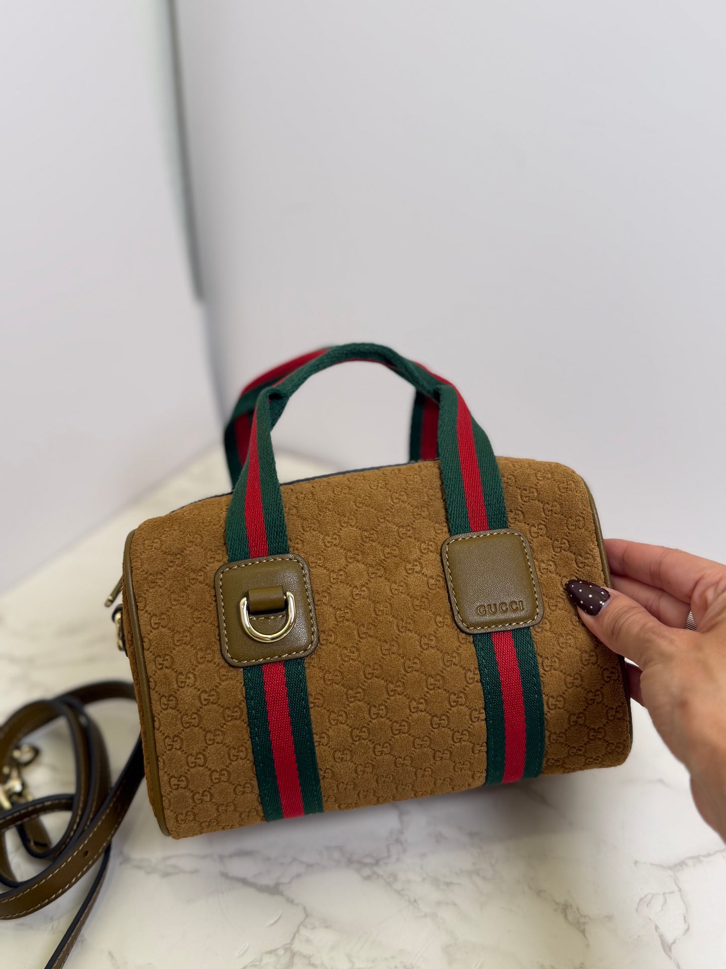 Gg suede mini duffle crossbody