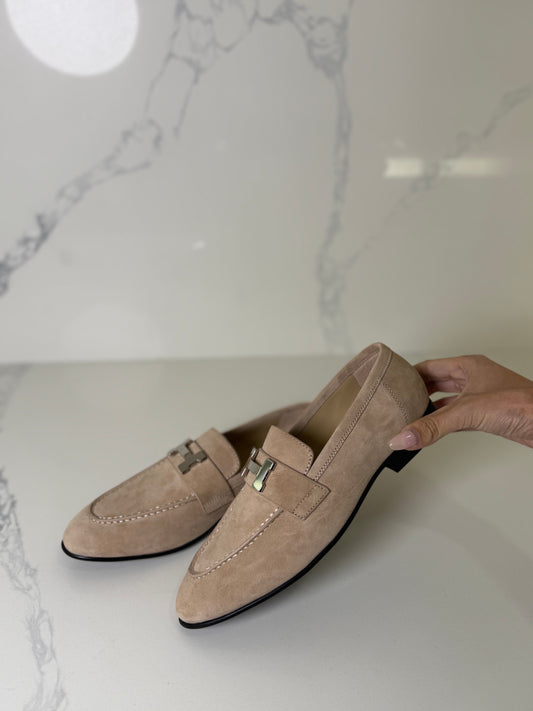 H suede loafers