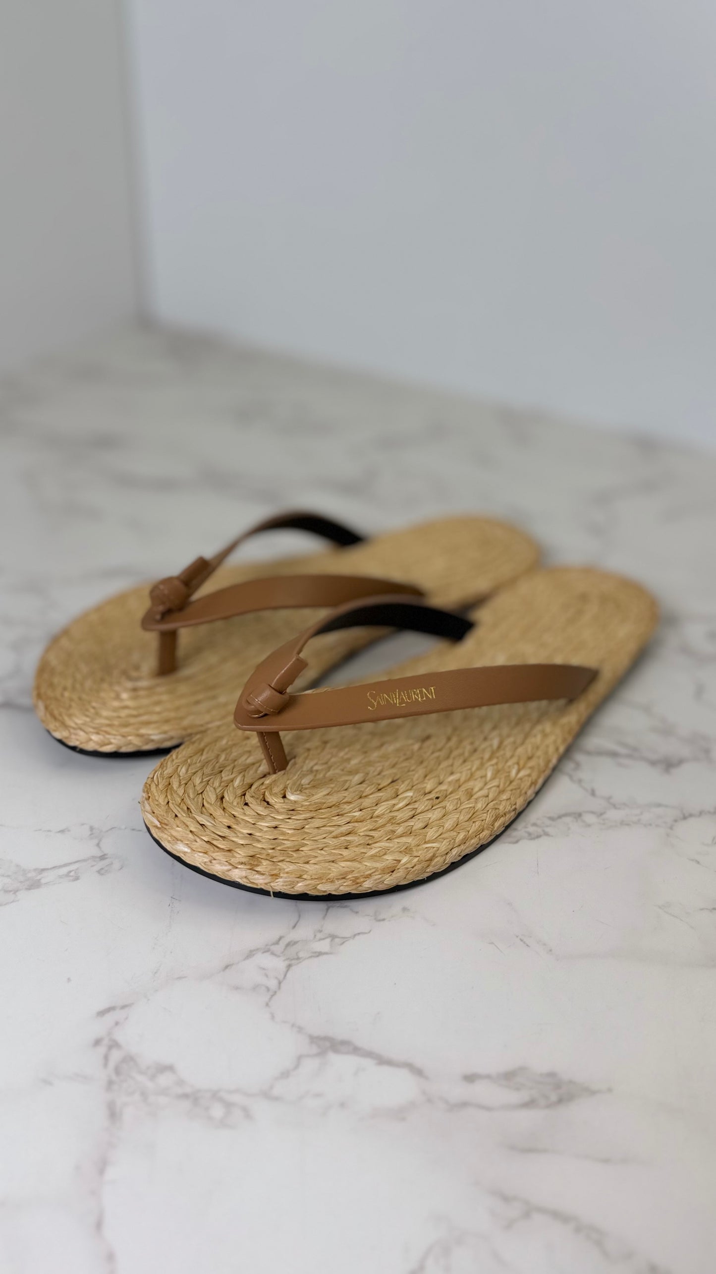 Ysl raffia flip flop