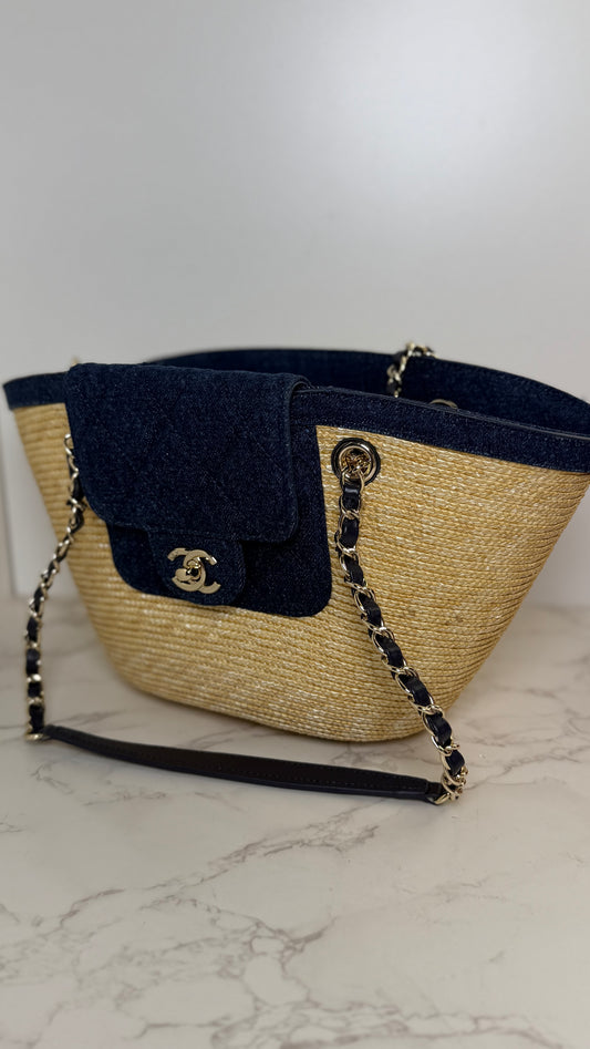 CC Denim Raffia Flap