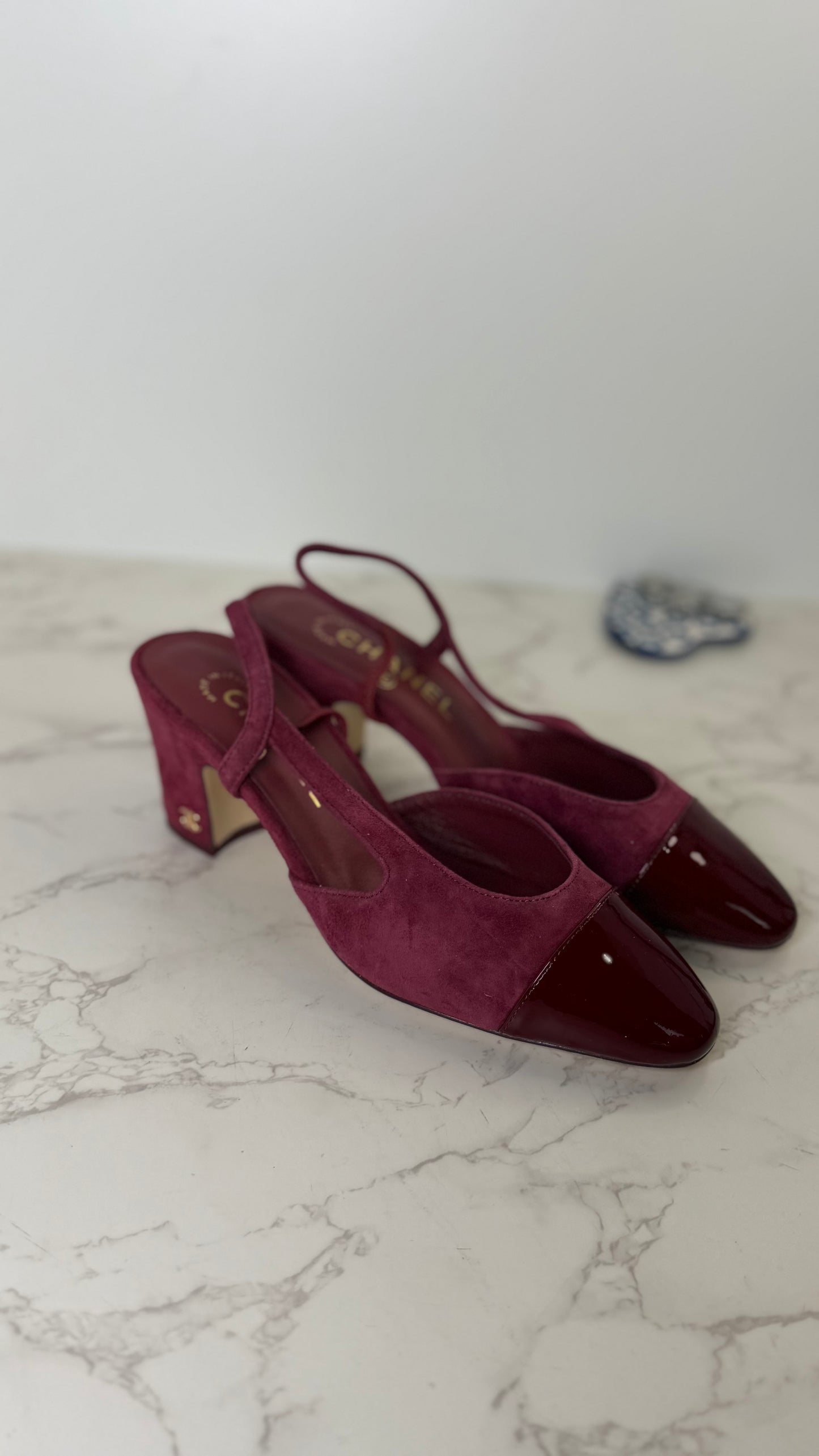 CC suede slingback heel