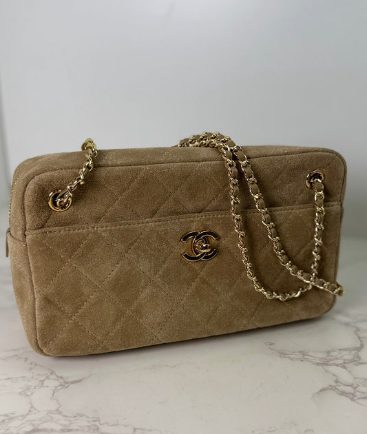 CC suede camera bag