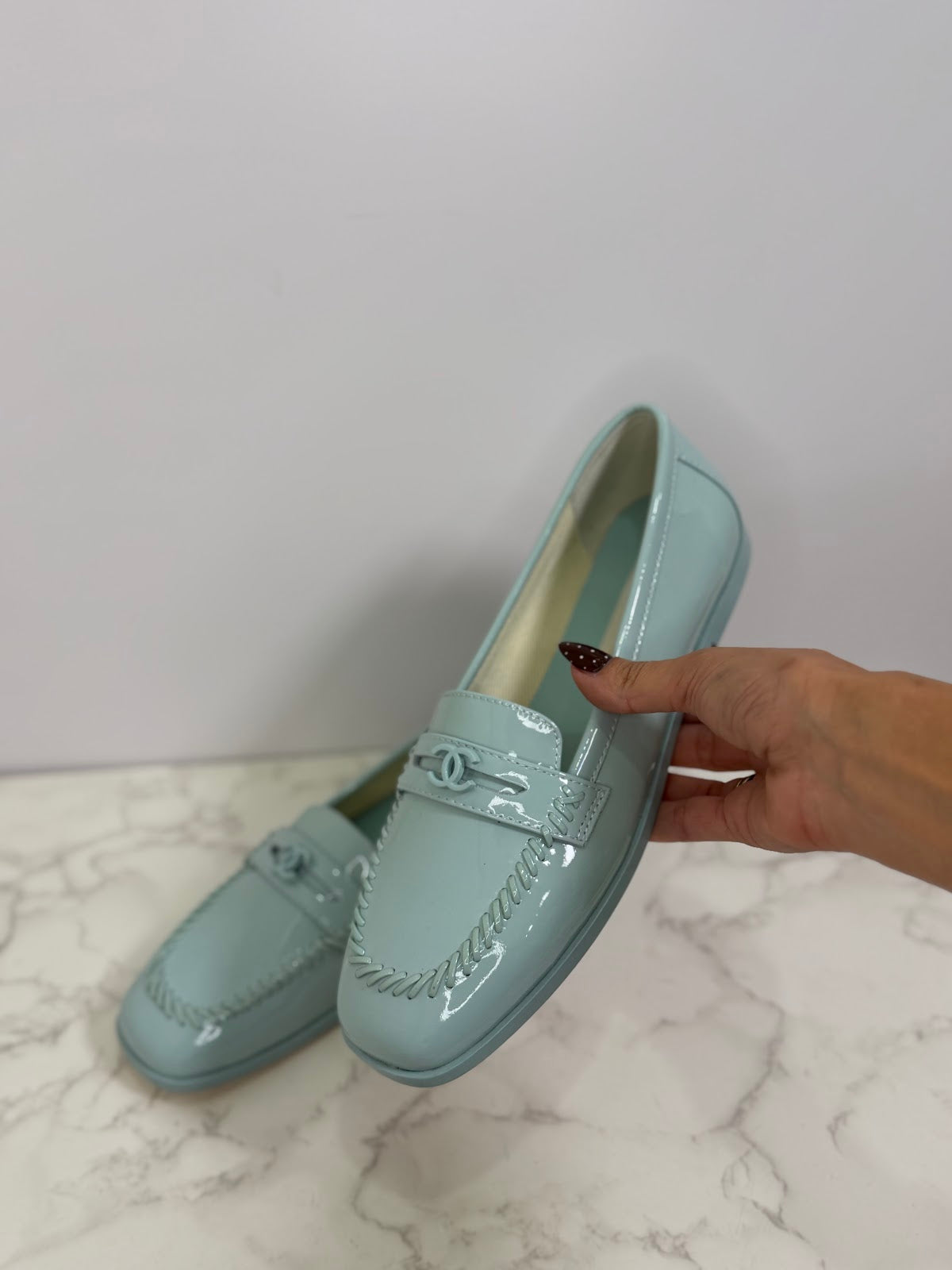 Patent Chanel loafers