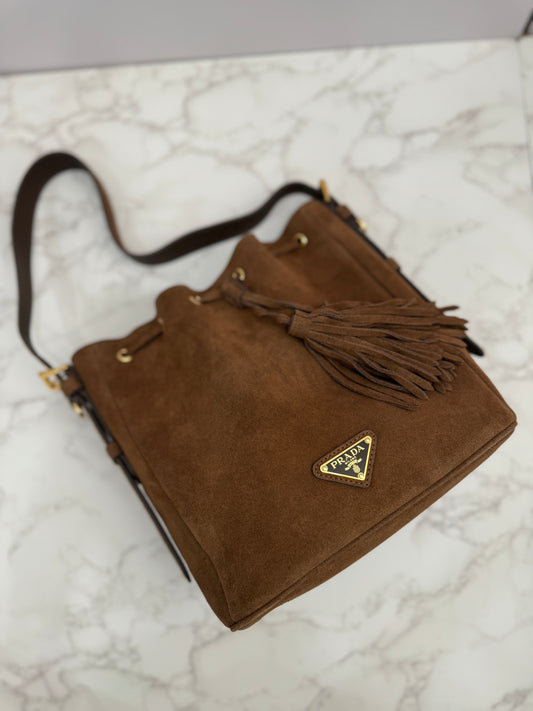 Suede bucket bag