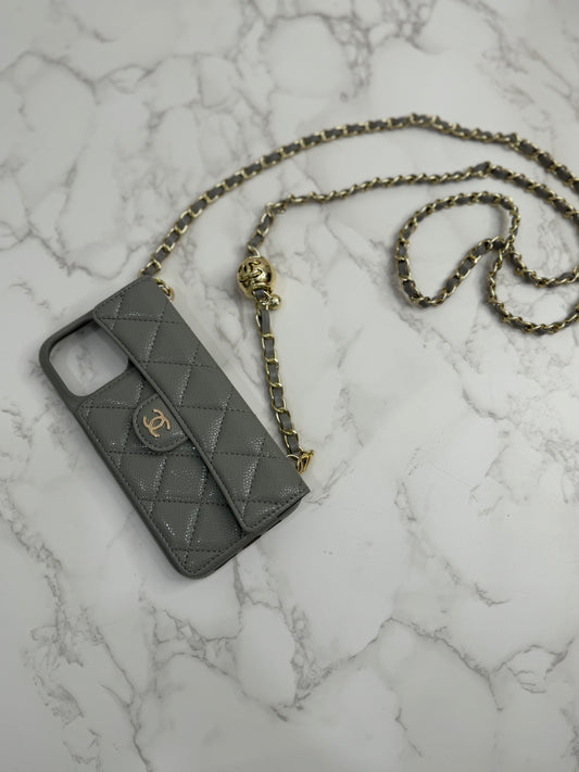 Quilted phone case with strap