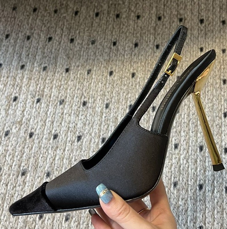YSL HEELS SATIN SUEDE