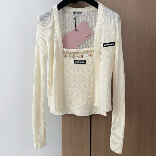Beaded tank cardigan set
