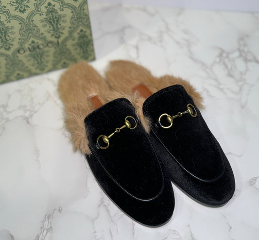 FUR SMOKING SLIPPER MULES