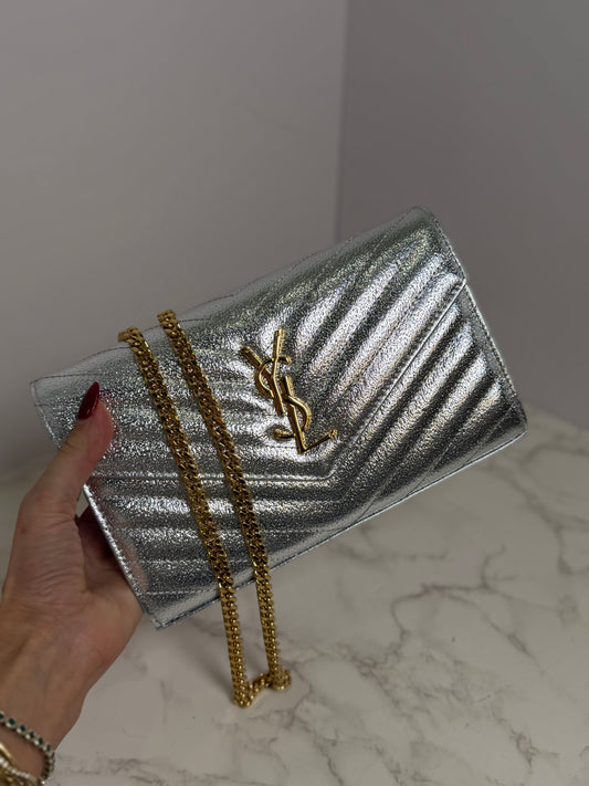Metallic ysl crossbody clutch