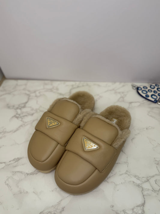 Fur Prada mule house slippers