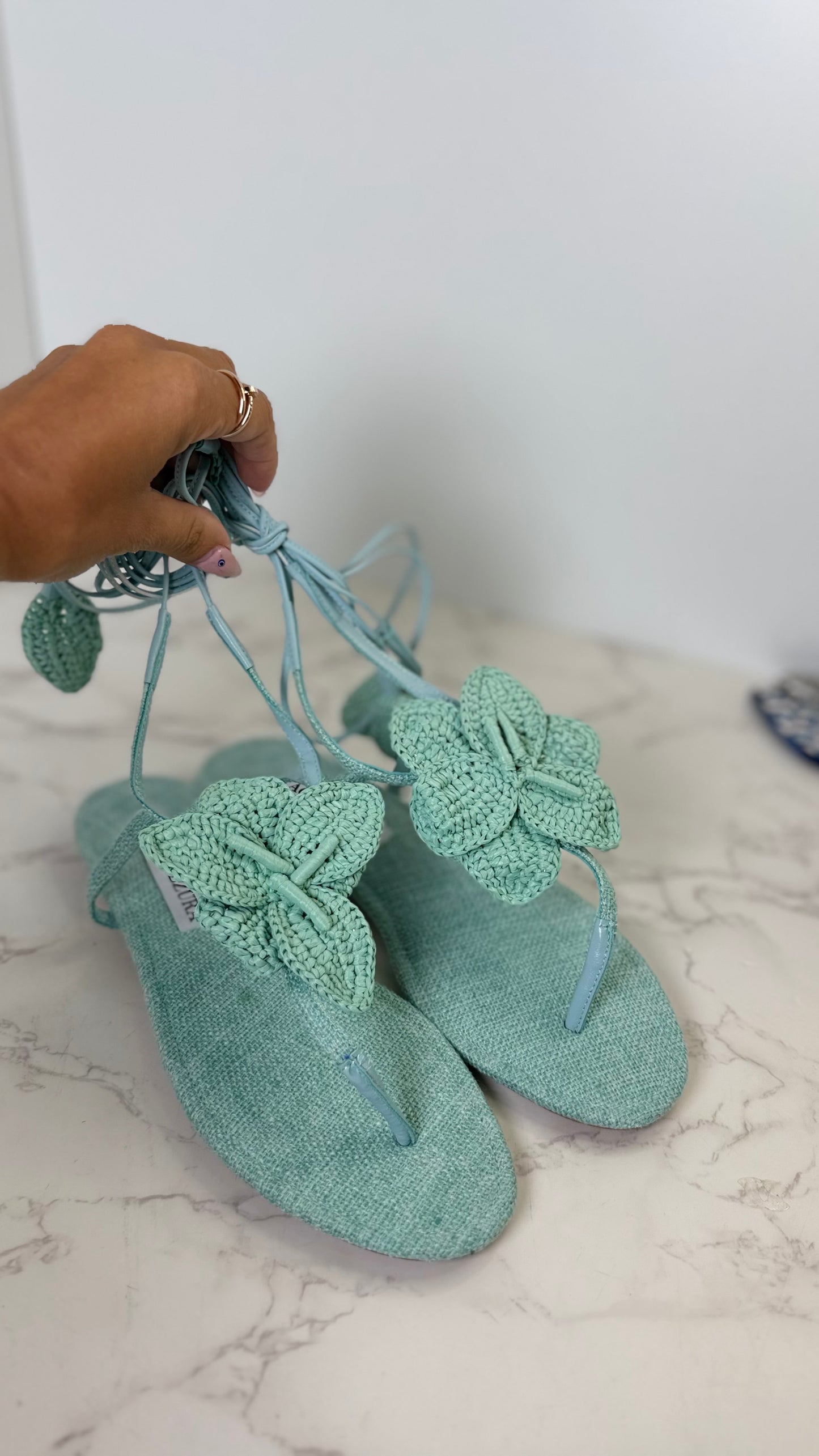 Aqua crochet flat sandals