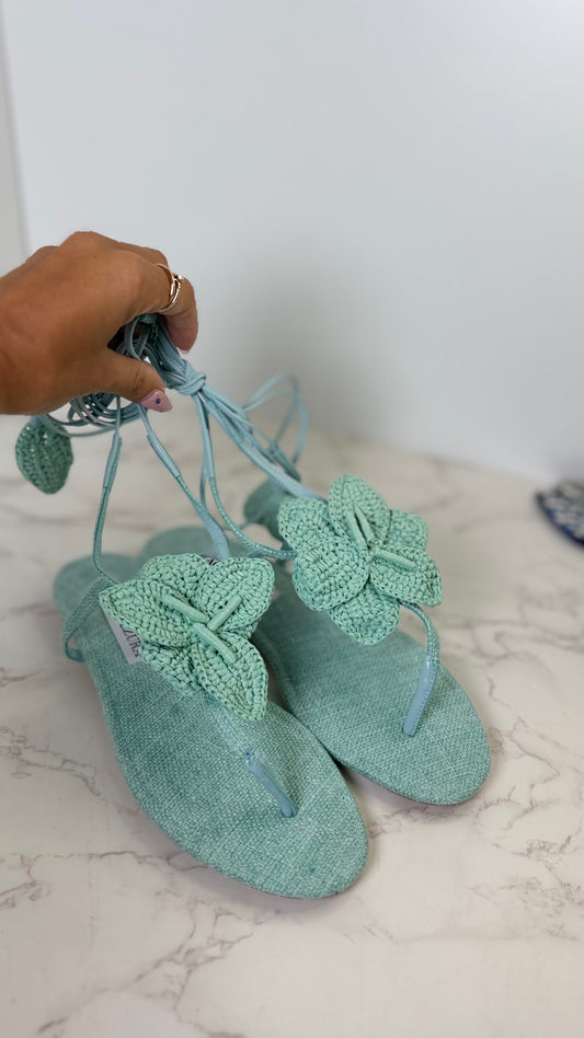 Aqua crochet flat sandals