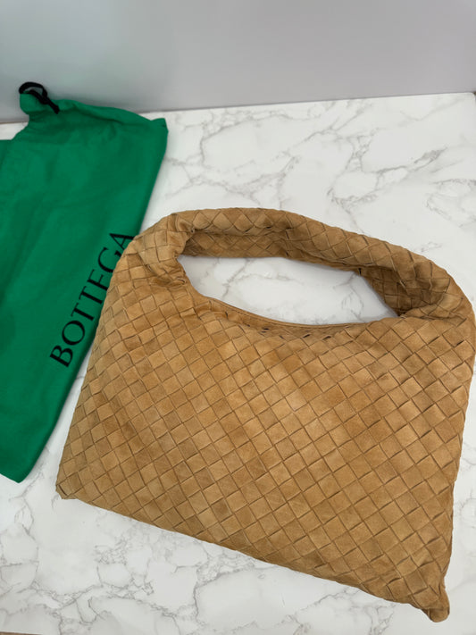 Suede woven hobo tote