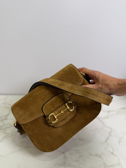 Gg suede horsebilt crossbody