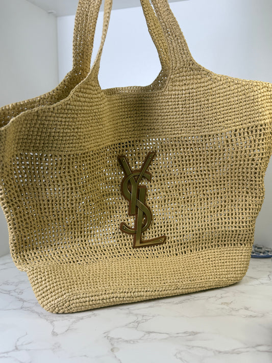 YSL RAFFIA ICARE TOTE