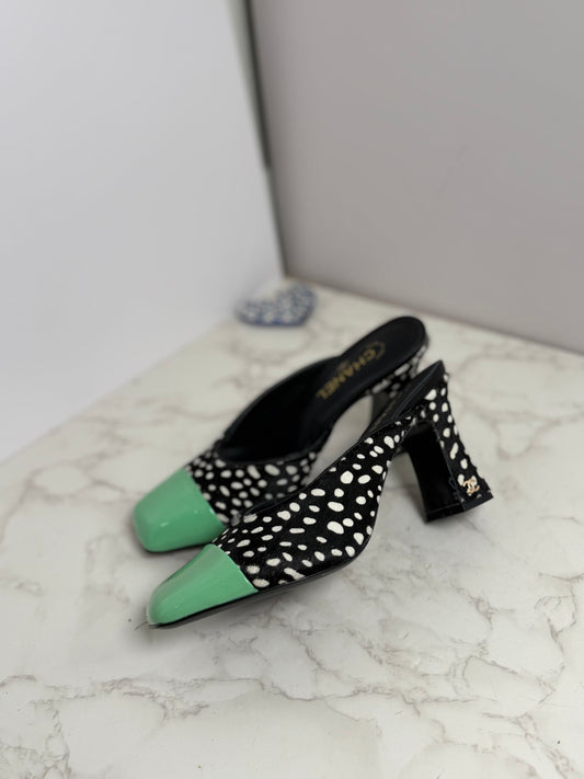 Cc heel mule pony hair