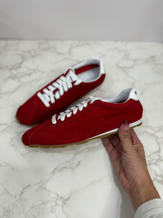 Red suede sneaker