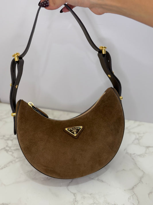 Prada suede half moon shoulder