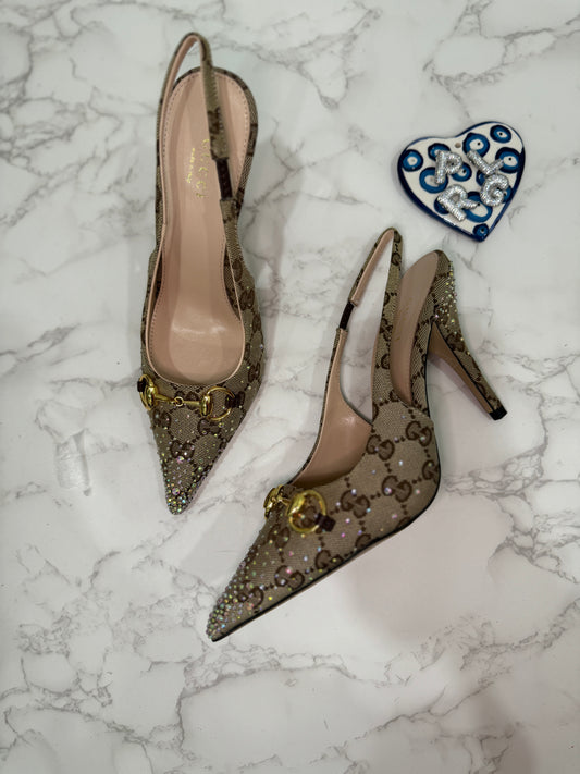 Embellished slingback heels