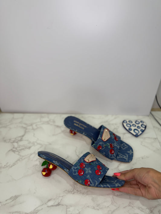 Denim cherry sandals