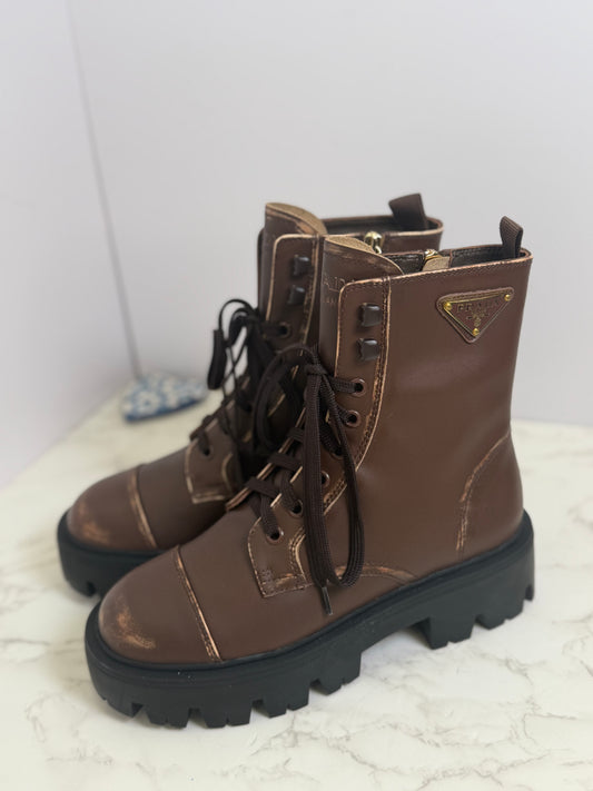 Prada leather combat boots
