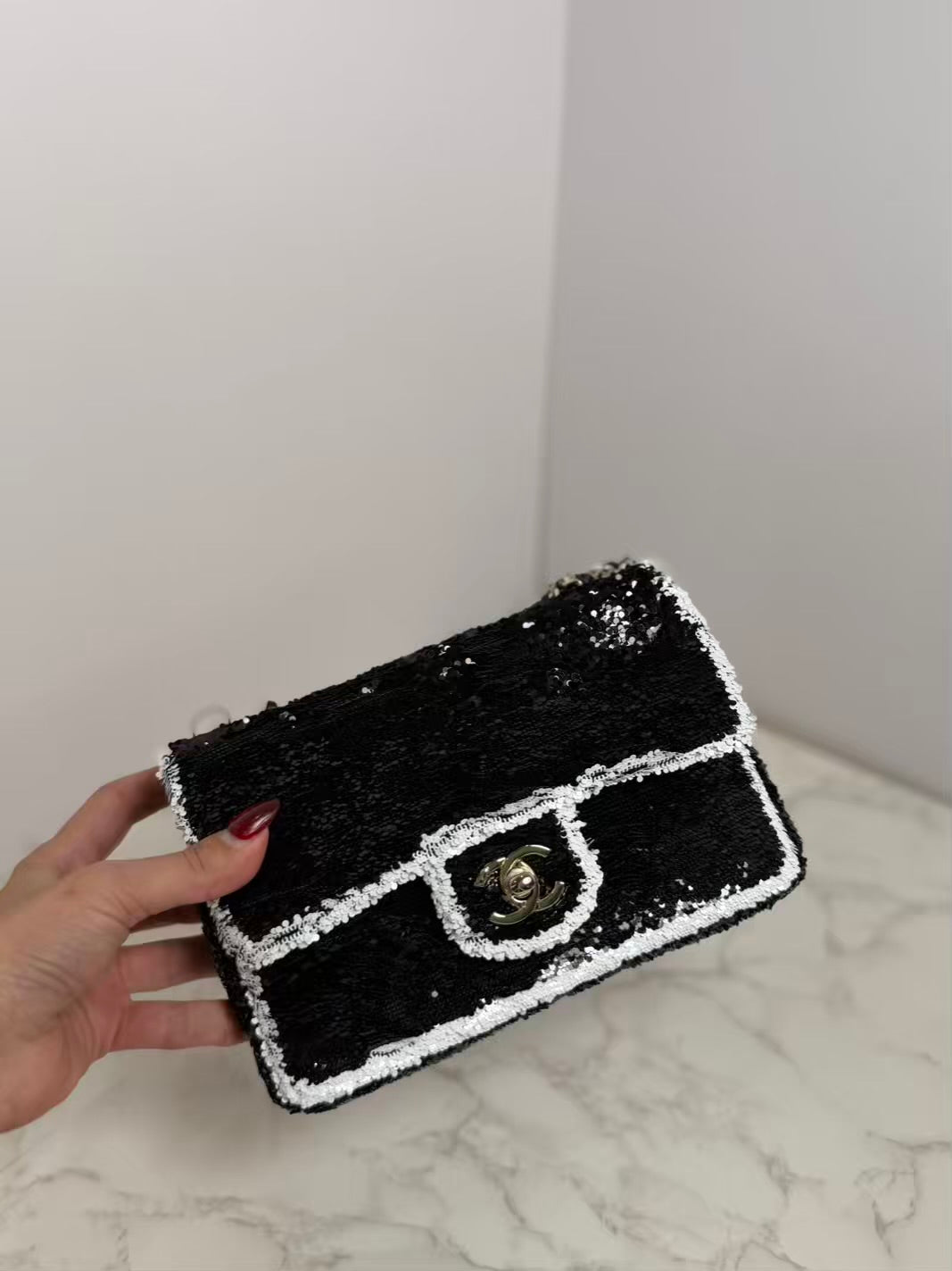 Cc sequin flap bag