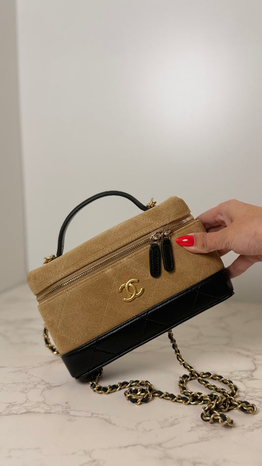 Cc suede leather top handle