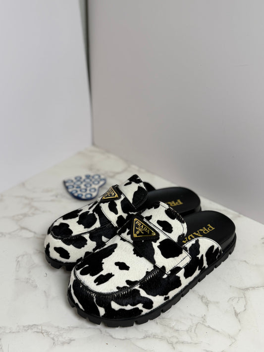 Prada pony hair mules