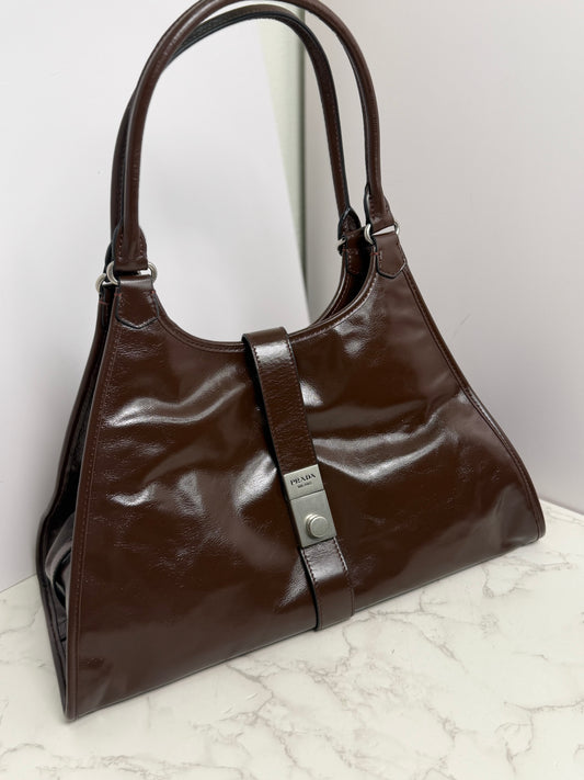 Prada patent shoulder double strap