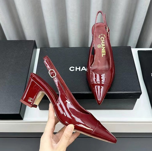 PATENT POINTED TOE SLINGBACKS