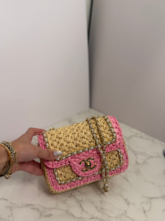 () Cc raffia straw flap