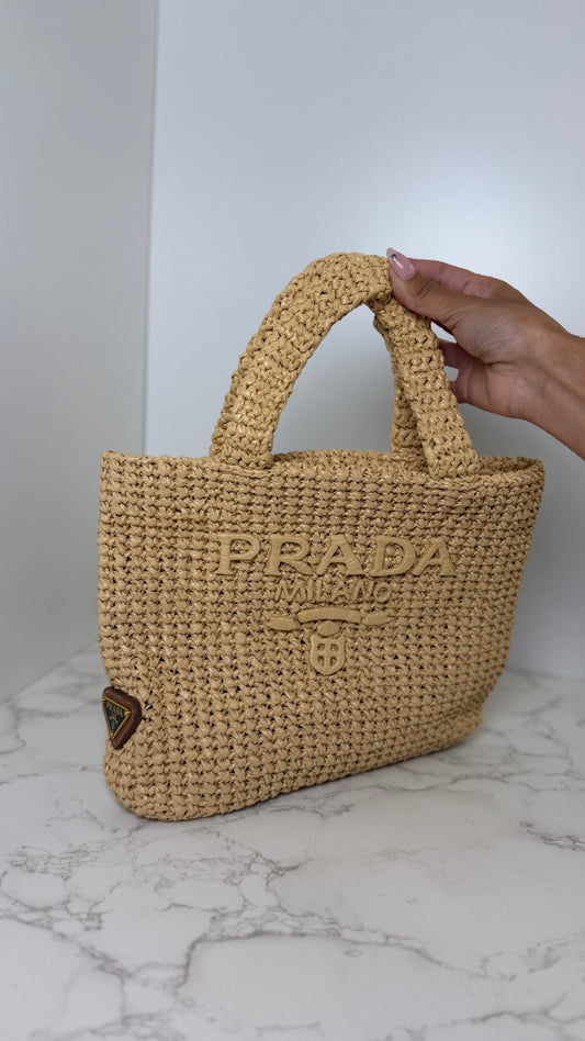 Prada raffia tote