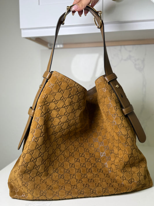 Gg suede shoulder bag