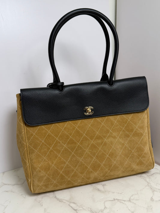 CC SUEDE LEATHER TOTE LG
