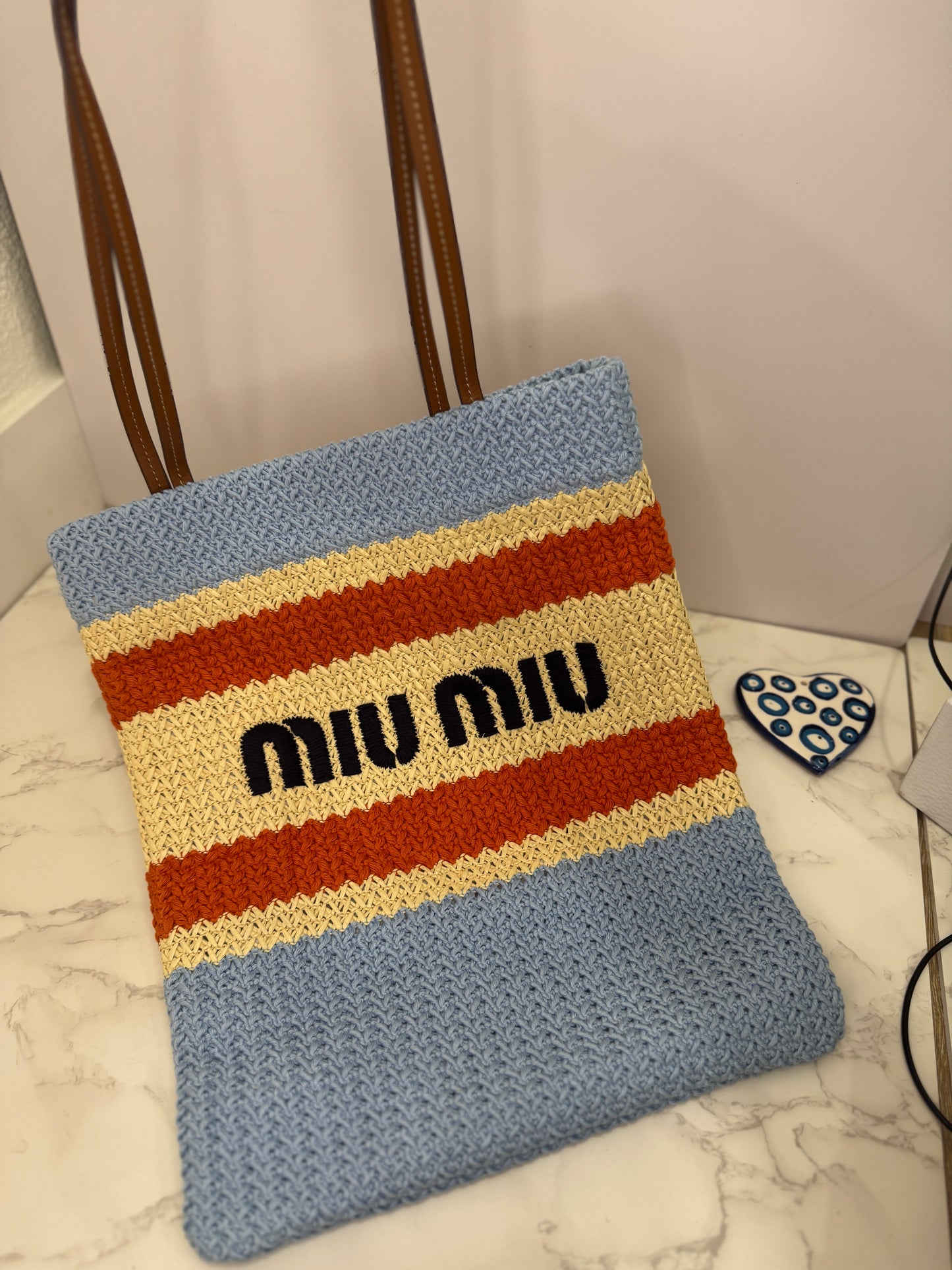Raffia woven tote